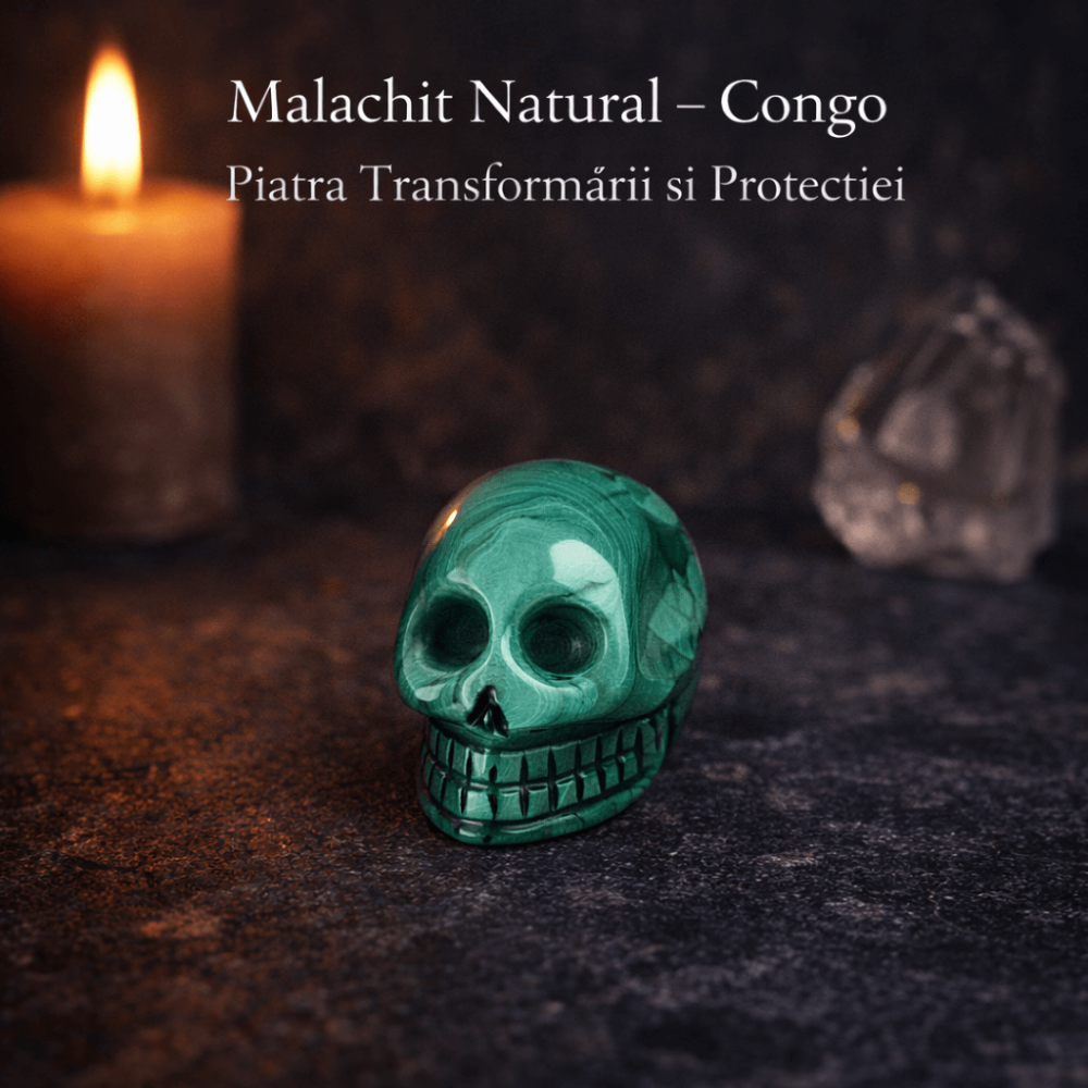 Mini Craniu din Malachit Natural Congo – Sculptat manual, simbol al transformarii [5]