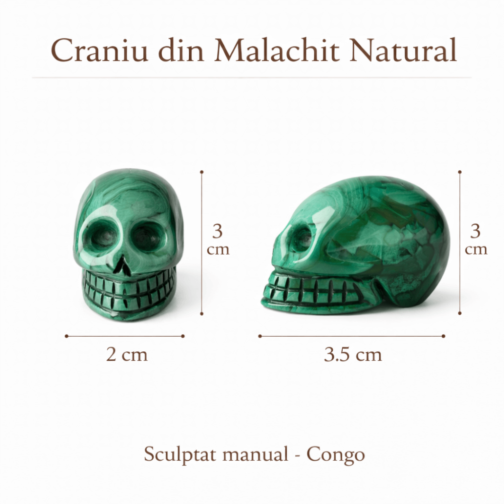 Mini Craniu din Malachit Natural Congo – Sculptat manual, simbol al transformarii [3]