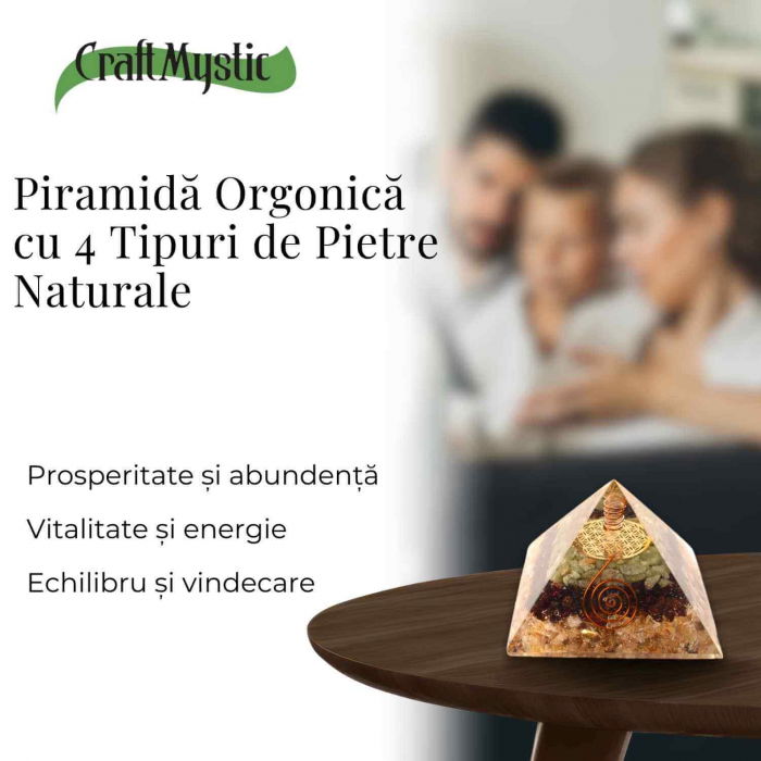 Piramida orgonica 5.5 cm cu trei tipuri de cristale Citrin, Aventurin verde si Granat - Energie, Prosperitate și Echilibru [2]