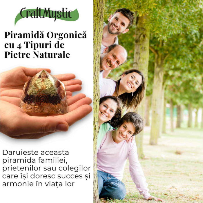 Piramida orgonica 5.5 cm cu trei tipuri de cristale Citrin, Aventurin verde si Granat - Energie, Prosperitate și Echilibru [5]