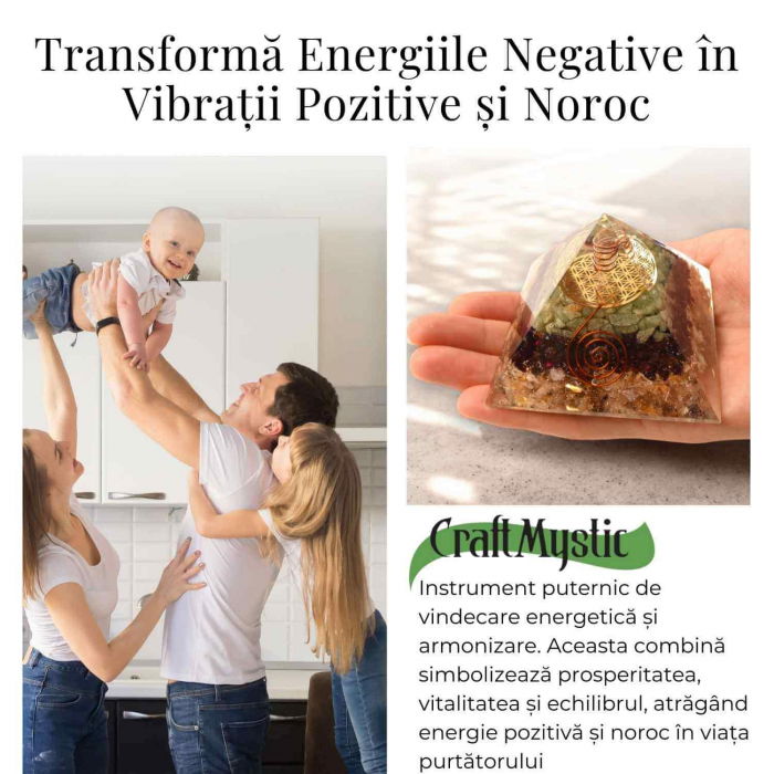 Piramida orgonica 5.5 cm cu trei tipuri de cristale Citrin, Aventurin verde si Granat - Energie, Prosperitate și Echilibru [3]