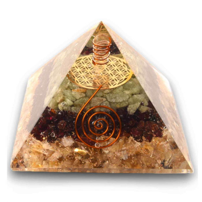 Piramida orgonica 5.5 cm cu trei tipuri de cristale Citrin, Aventurin verde si Granat - Energie, Prosperitate și Echilibru [1]