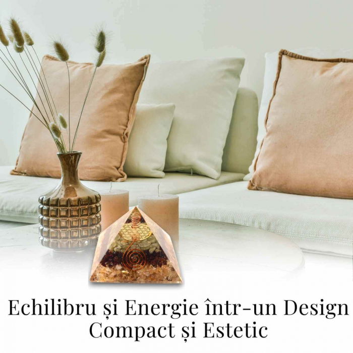 Piramida orgonica 5.5 cm cu trei tipuri de cristale Citrin, Aventurin verde si Granat - Energie, Prosperitate și Echilibru [7]