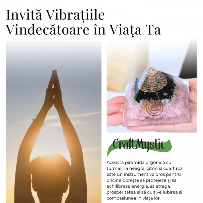 Piramida orgonica cu Turmalina neagra, Citrin, Cuart roz - Protectie si Armonie [6]