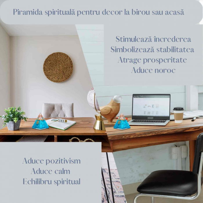 Piramida Orgonica cu cristal Acvamarin si simbolul floarea vietii 8 cm – pentru energie pozitiva, curaj, eliminarea fricii si a stresului [6]