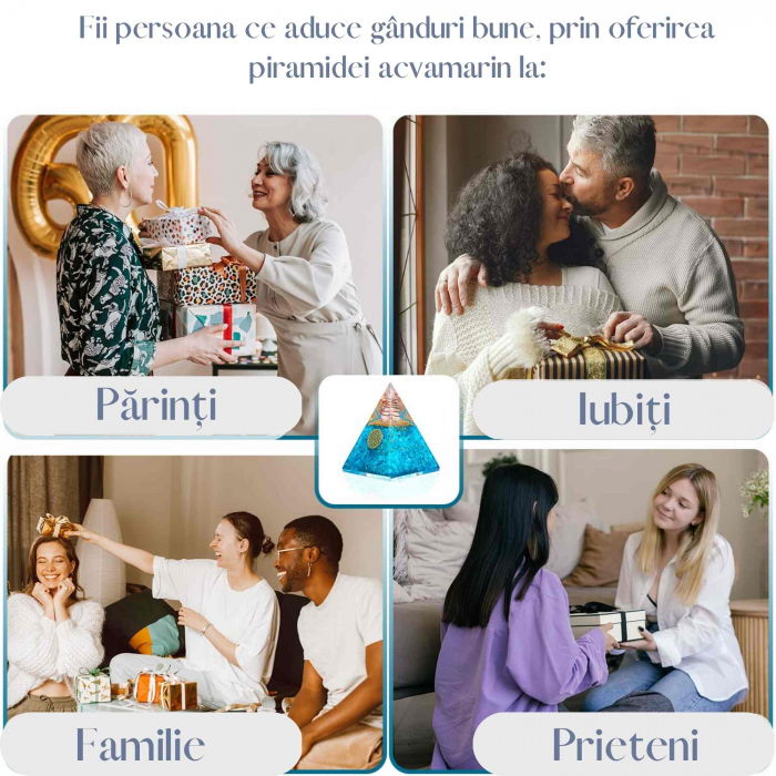 Piramida Orgonica cu cristal Acvamarin si simbolul floarea vietii 8 cm – pentru energie pozitiva, curaj, eliminarea fricii si a stresului [7]