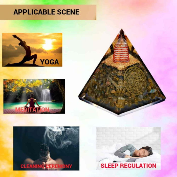 Piramida Orgonica cu cristale Labradorit si simbolul floarea vietii 8 cm – pentru dezvoltare spirituala si emotionala [4]