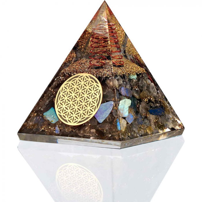 Piramida Orgonica cu cristale Labradorit si simbolul floarea vietii 8 cm – pentru dezvoltare spirituala si emotionala [2]