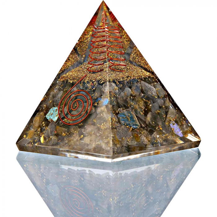 Piramida Orgonica cu cristale Labradorit si simbolul floarea vietii 8 cm – pentru dezvoltare spirituala si emotionala [3]