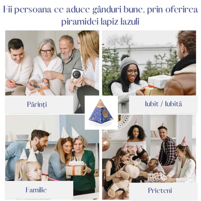 Piramida Orgonica cu cristale Lapis Lazuli si simbolul floarea vietii 8 cm – pentru intelepciune, armonie, onestitate si constientizare de sine [4]