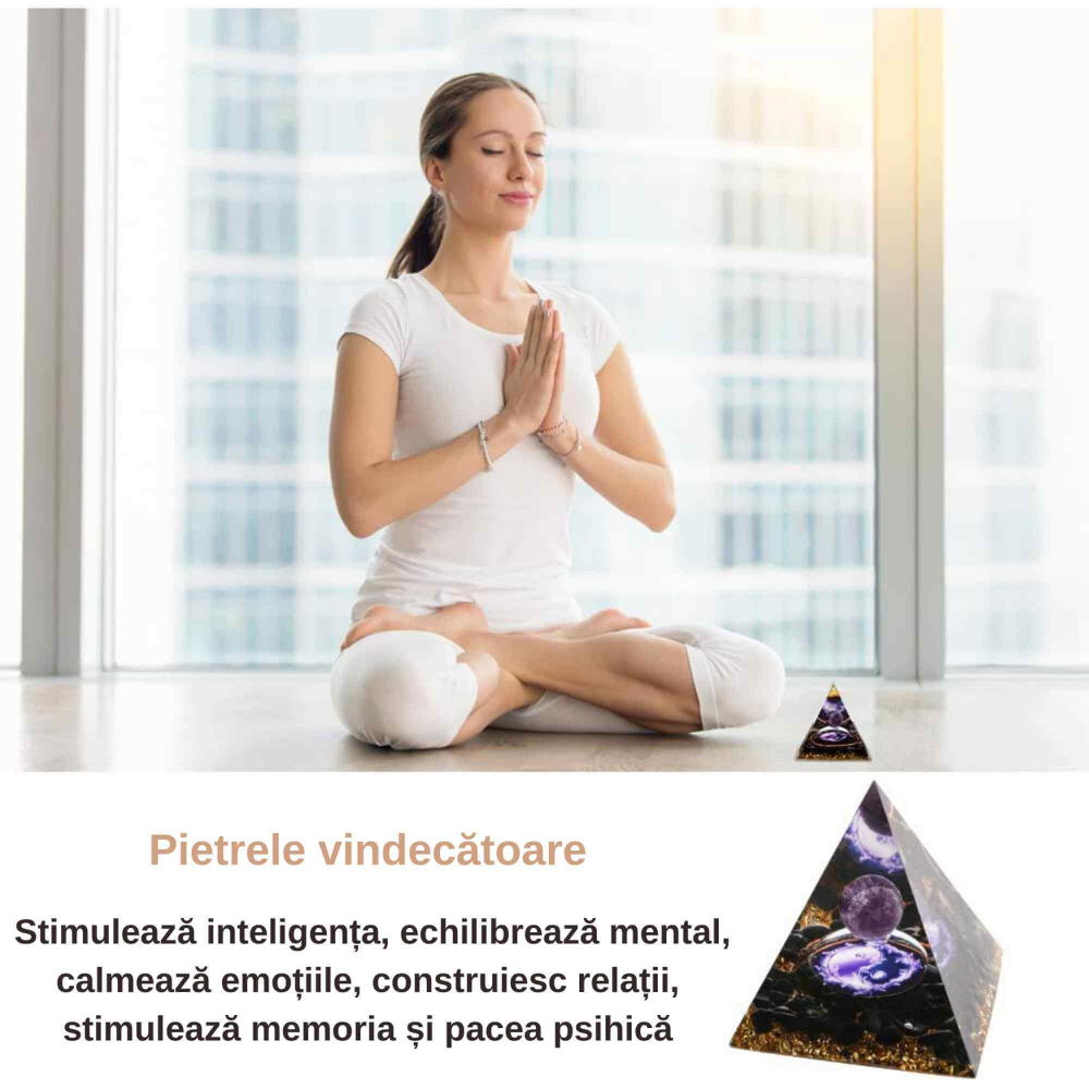 Piramida Orgonica 6 cm cu Ametist si Obsidian - Protectie si Echilibru Energetic [5]