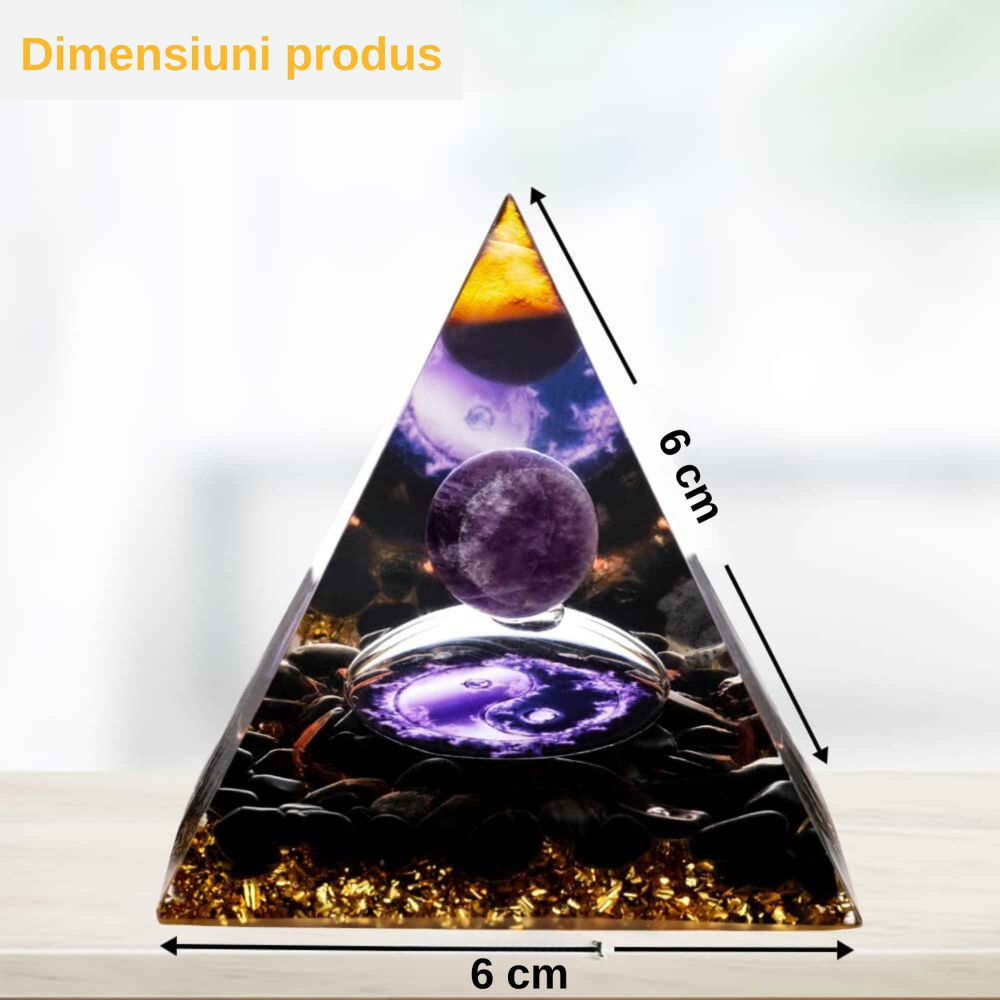 Piramida Orgonica 6 cm cu Ametist si Obsidian - Protectie si Echilibru Energetic [2]