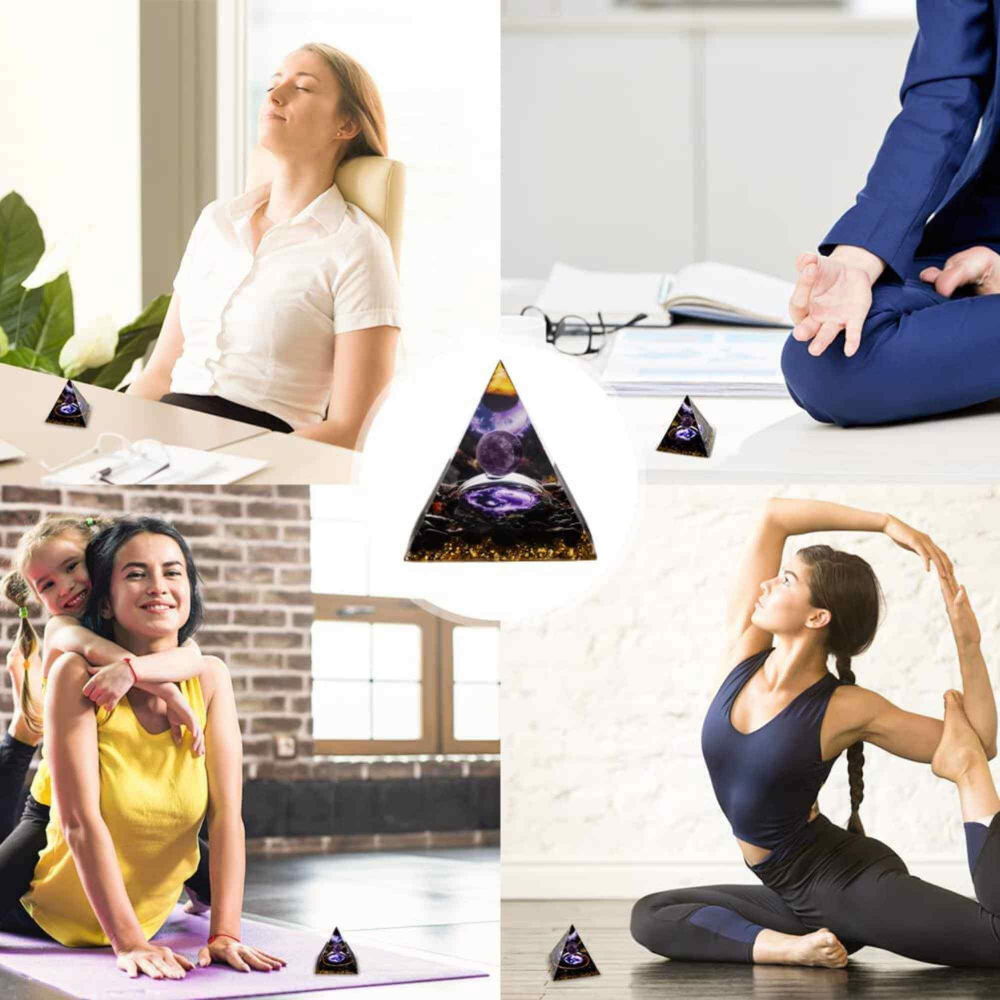 Piramida Orgonica 6 cm cu Ametist si Obsidian - Protectie si Echilibru Energetic [6]