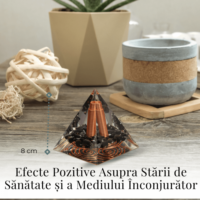 Piramida Orgonica Obsidian cu Varf de Cuart de Stanca si Spirala de Cupru - Protectie [3]