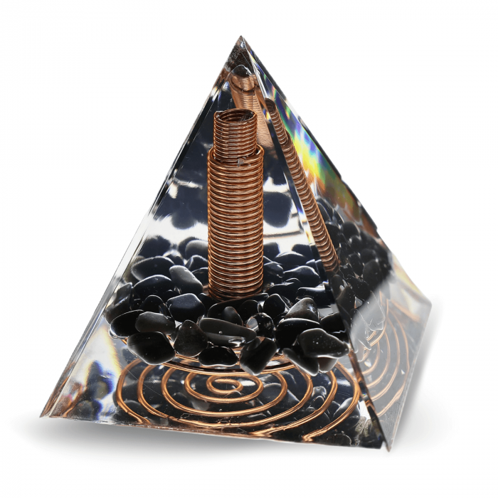 Piramida Orgonica Obsidian cu Varf de Cuart de Stanca si Spirala de Cupru - Protectie [1]