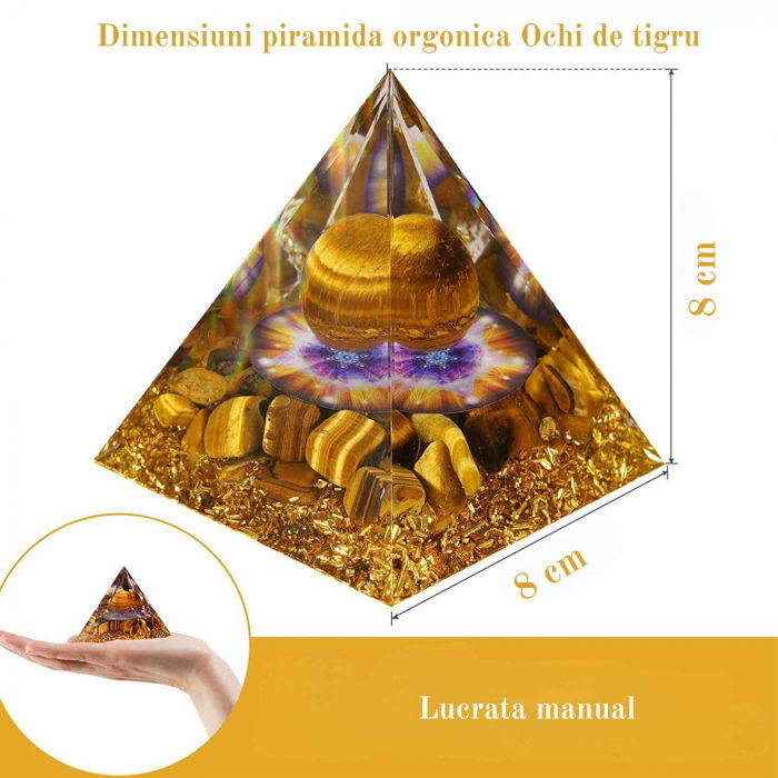 Piramida Orgonica 8 cm cu Sfera si cristale Ochi de Tigru: Atrage Abundenta si Energie Pozitiva in Viata Ta [2]