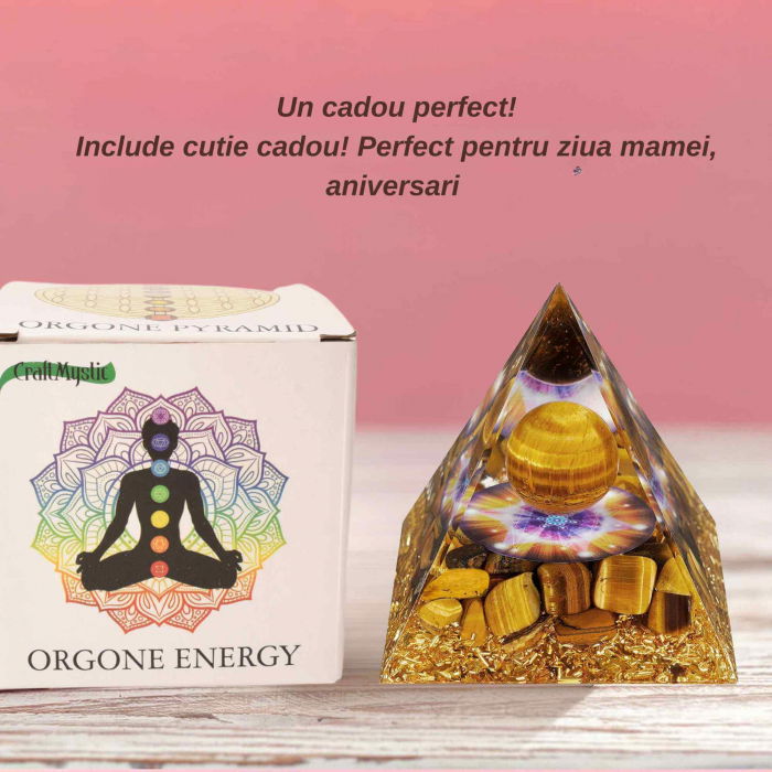 Piramida Orgonica 8 cm cu Sfera si cristale Ochi de Tigru: Atrage Abundenta si Energie Pozitiva in Viata Ta [4]