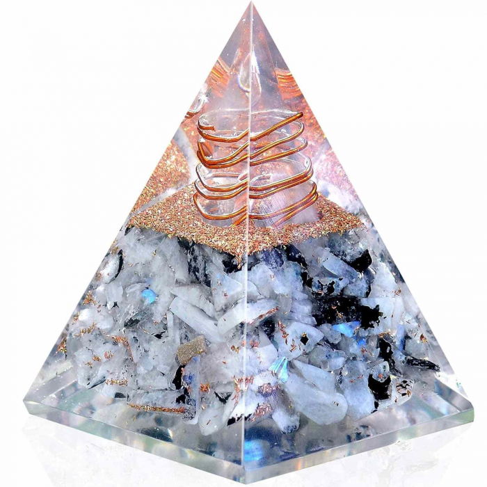 Piramida Inspirationala Orgonita pentru Succes | Piramida Orgone din Piatra Lunii Curcubeu - Liniste – Dezvoltare – Putere [1]