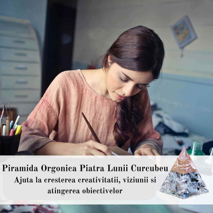 Piramida Inspirationala Orgonita pentru Succes | Piramida Orgone din Piatra Lunii Curcubeu - Liniste – Dezvoltare – Putere [3]