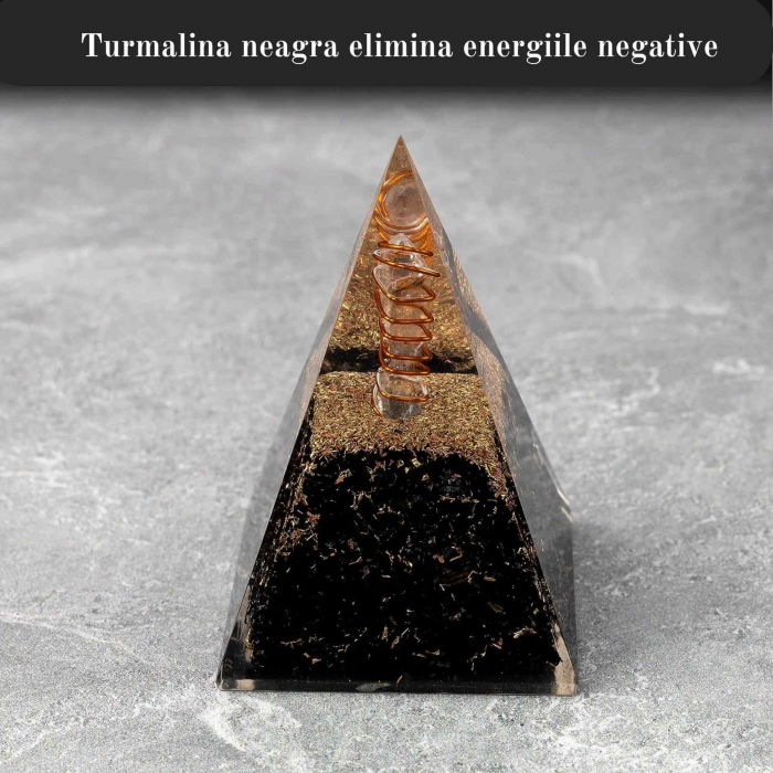 Piramida Orgonica 10 cm cu Turmalina Neagra - Cristal - Echilibrare Chakra - Generator de Energie Orgonita - Piramida Orgonita Nubiana pentru Protectie impotriva E-misiilor – Cristal Vindecator - Meditatie - Yoga [4]