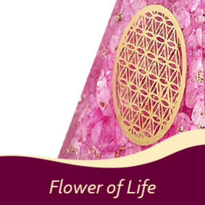 Piramida orgonica cuart roz si simbolul floarea vietii 8 cm – incurajeaza speranta, sensibilitatea, intuitia si abilitatile psihice [7]