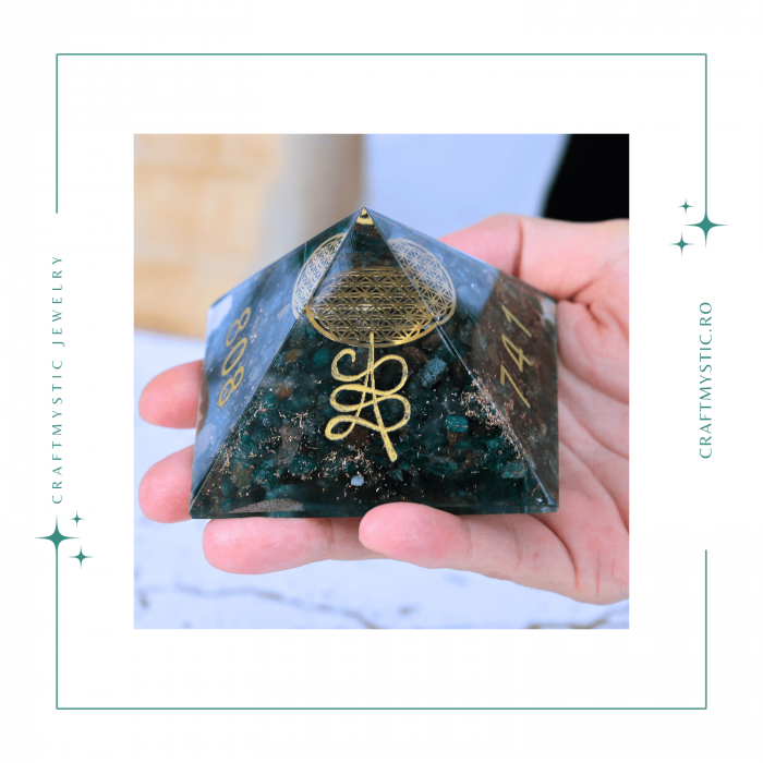 Piramida orgonica cu simboluri Zibu cu Jad verde - Prosperitate [6]