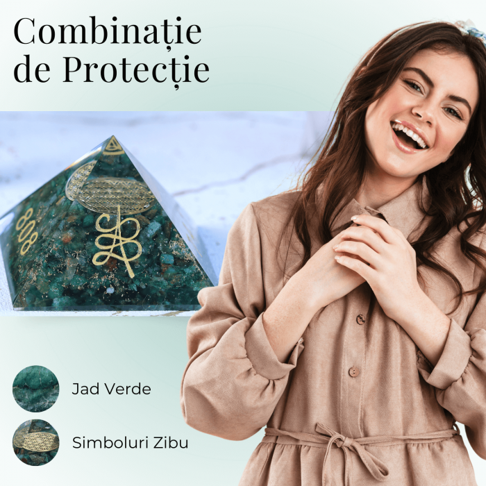 Piramida orgonica cu simboluri Zibu cu Jad verde - Prosperitate [7]