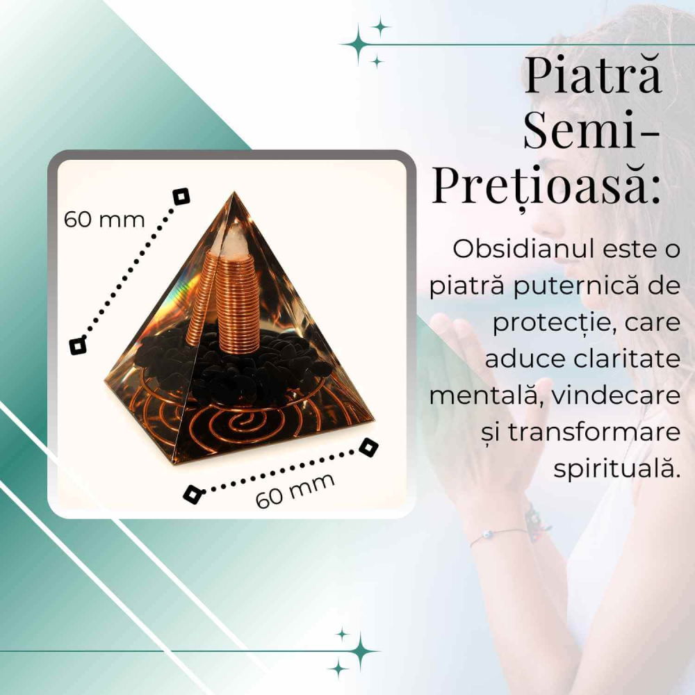 Piramida Orgonic Obsidian 60mm – Protectie, Claritate si Transformare Interioara [3]