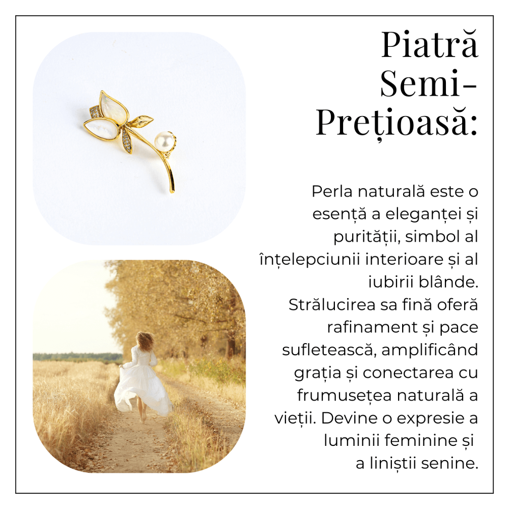 Raza de lumina – Brosa cu design floral cu perla si straluciri sidefate [6]