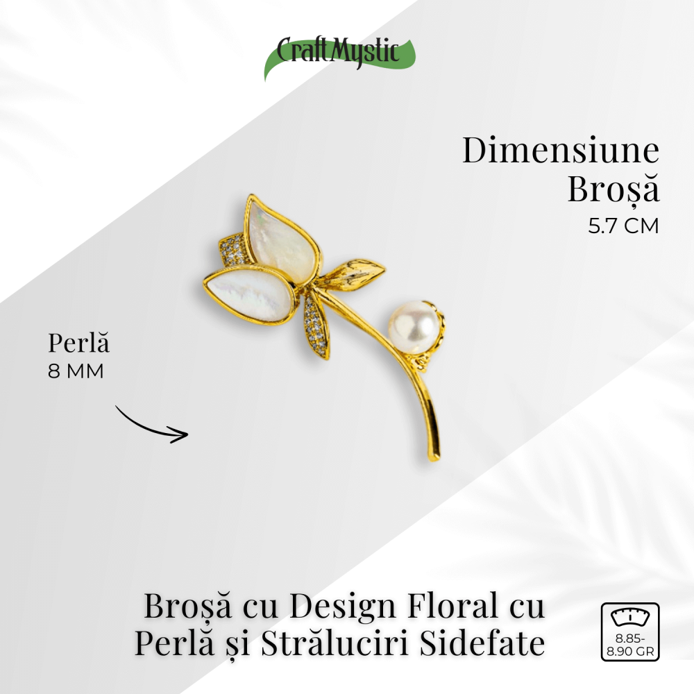 Raza de lumina – Brosa cu design floral cu perla si straluciri sidefate [4]
