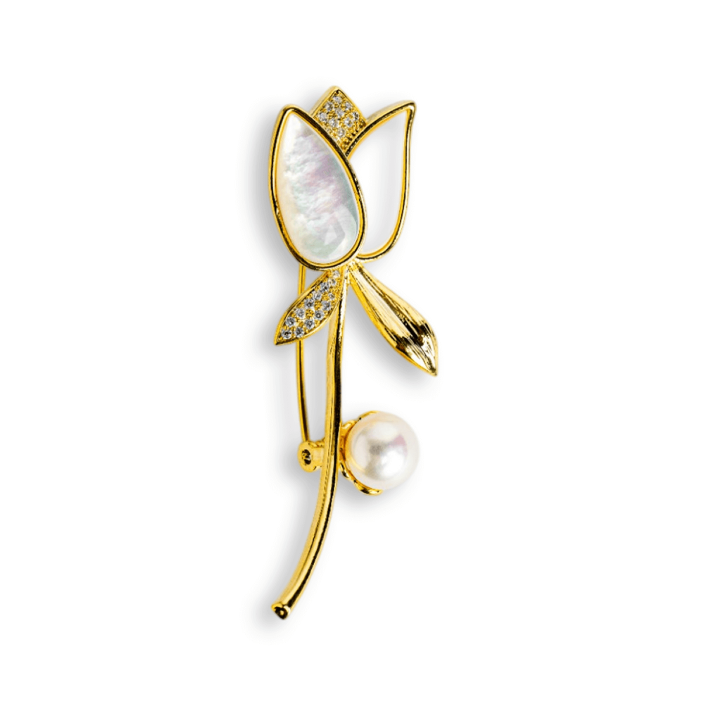 Raza de lumina – Brosa cu design floral cu perla si straluciri sidefate [9]