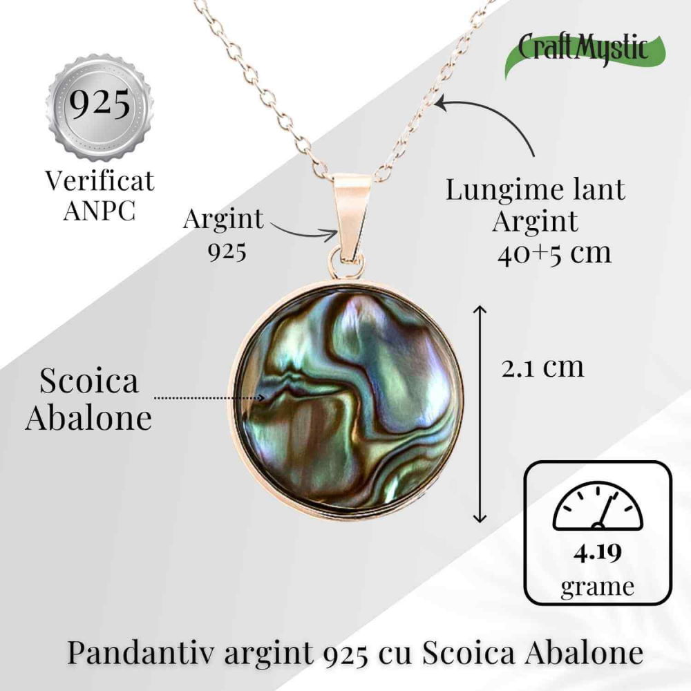 Armonie Interioara si Energie Oceanica – Colier Rotund cu Scoica Abalone si Argint 925 [5]