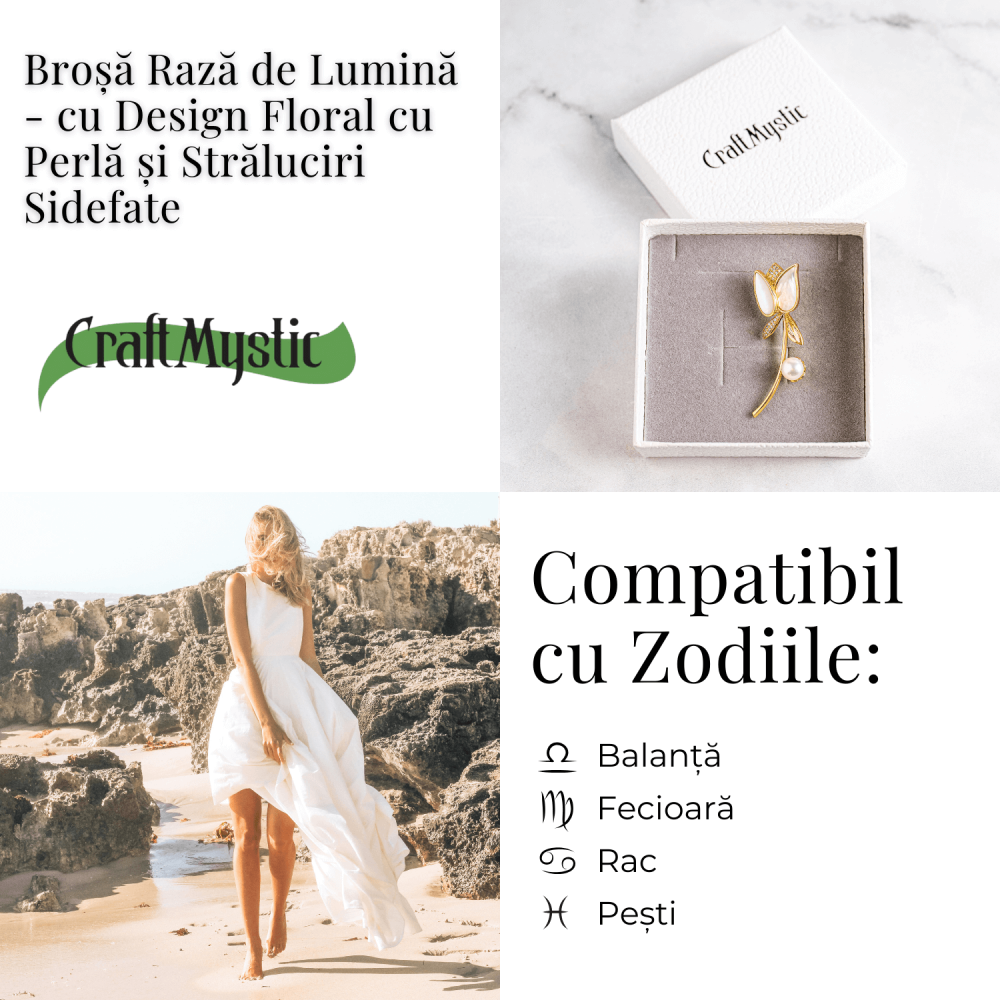 Raza de lumina – Brosa cu design floral cu perla si straluciri sidefate [5]