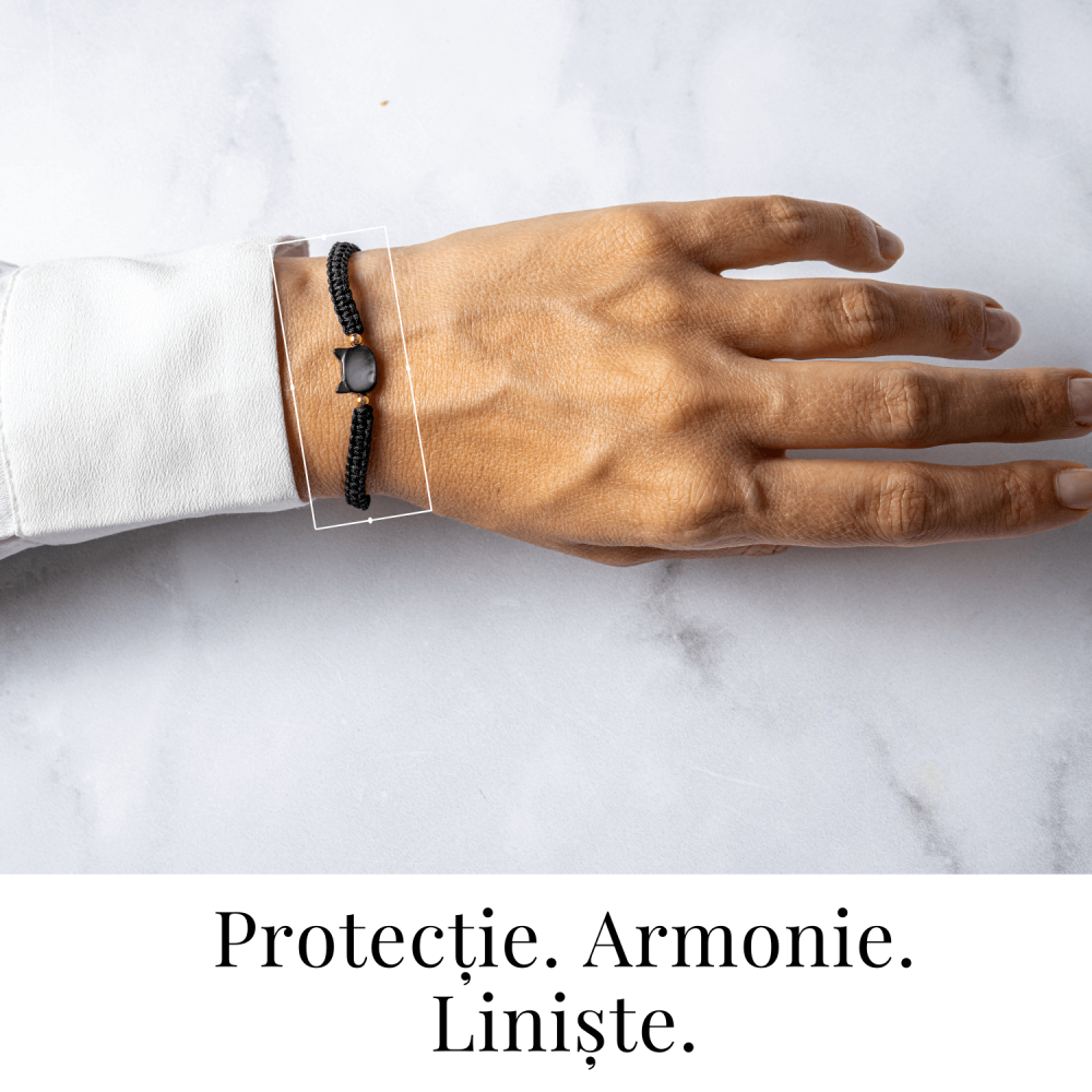 Protectie si Noroc – Bratara cu Charm Pisica din Scoica Naturala, Neagra [2]