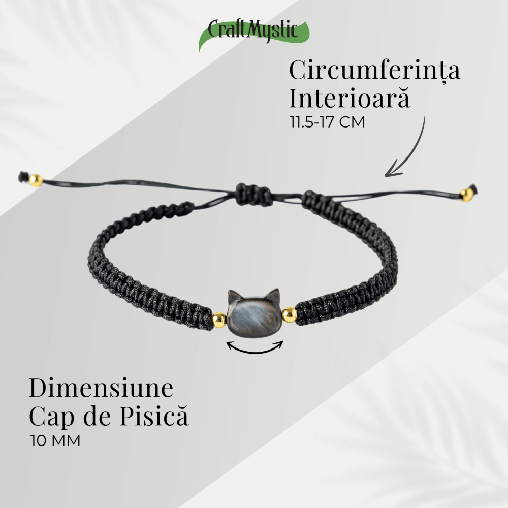 Protectie si Noroc – Bratara cu Charm Pisica din Scoica Naturala, Neagra [4]