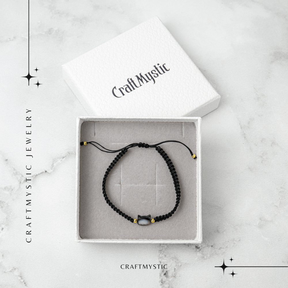 Protectie si Noroc – Bratara cu Charm Pisica din Scoica Naturala, Neagra [8]