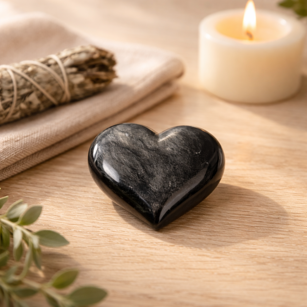 Inima din obsidian argintiu Mexico 4.5 cm – talisman protectie si claritate interioara [2]
