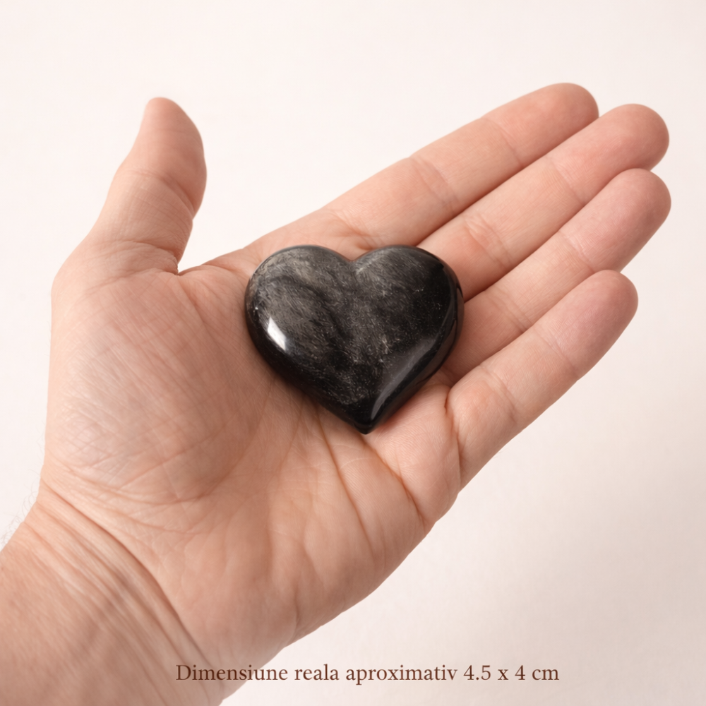 Inima din obsidian argintiu Mexico 4.5 cm – talisman protectie si claritate interioara [3]