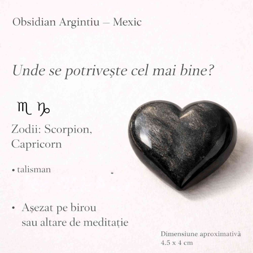 Inima din obsidian argintiu Mexico 4.5 cm – talisman protectie si claritate interioara [5]