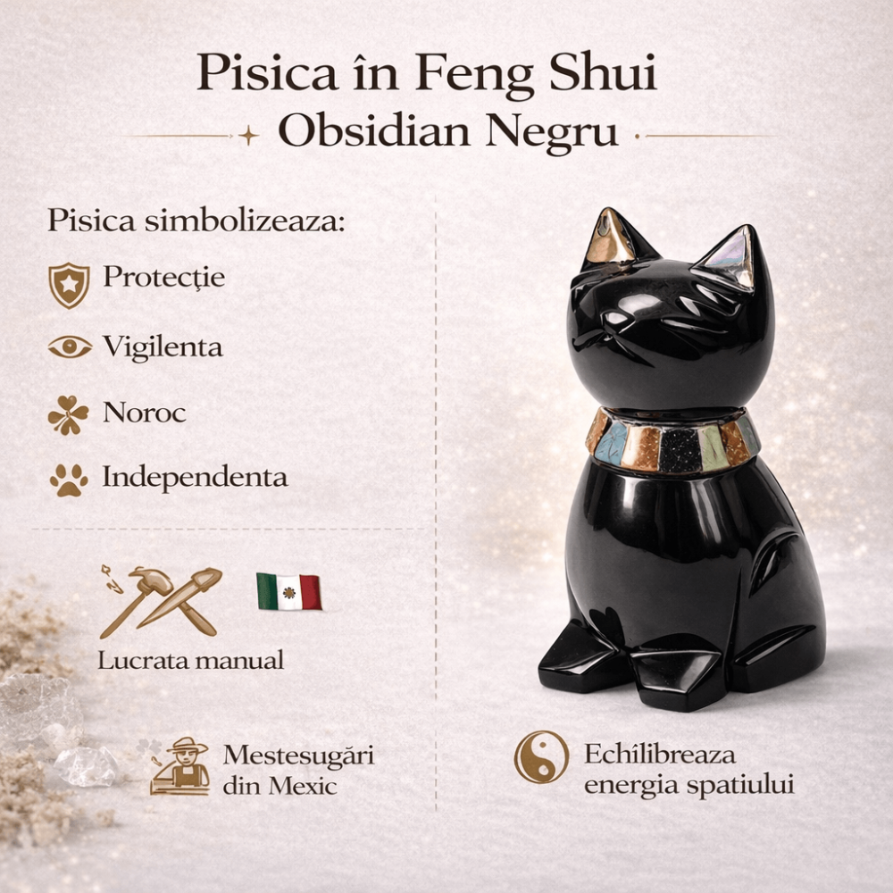 Pisicuta Feng Shui din Obsidian Negru Mexican cu insertii de pietre naturale – editie limitata [4]