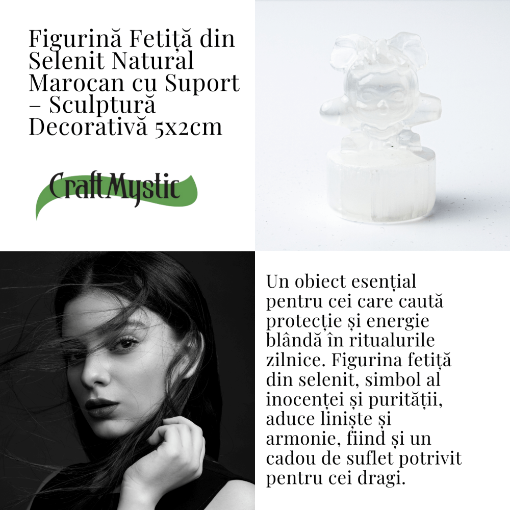 Figurina Fetita din Selenit Natural Marocan cu Suport – Sculptura Decorativa pentru Liniste si Purificare Energetica [3]