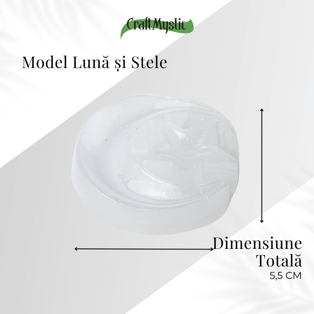 Placa Decorativa din Selenit Natural 5.5cm – Model Luna si Stele pentru Armonie si Claritate Energetica [5]