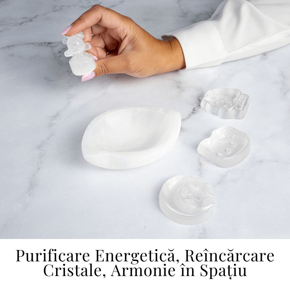 Placa Decorativa din Selenit Natural 5.5cm – Model Luna si Stele pentru Armonie si Claritate Energetica [7]