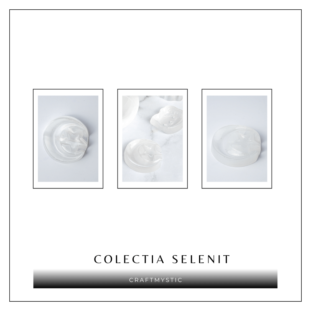 Placa Decorativa din Selenit Natural 5.5cm – Model Luna si Stele pentru Armonie si Claritate Energetica [8]