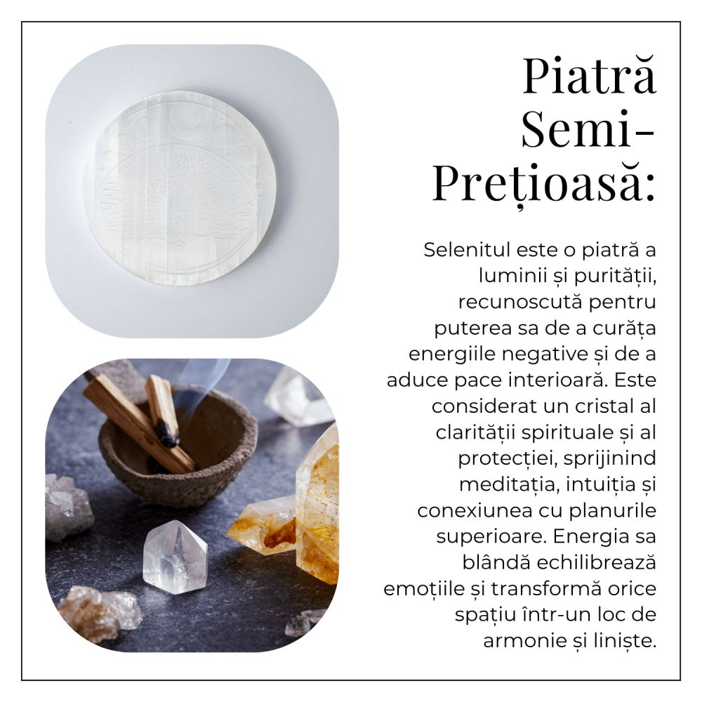 Disc Rotund din Selenit Natural 12cm – Placa Floarea Vietii pentru Purificare si Armonie Energetica [6]