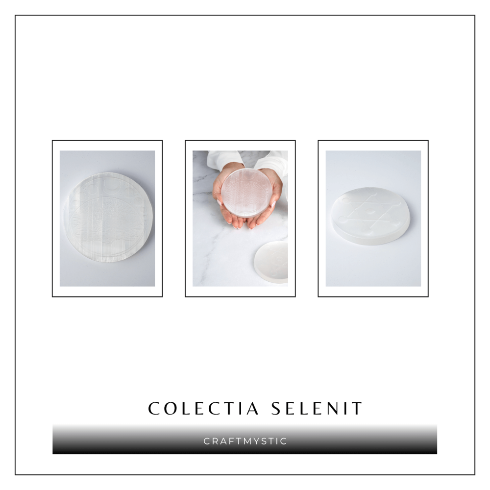 Disc Rotund din Selenit Natural 12cm – Placa Floarea Vietii pentru Purificare si Armonie Energetica [8]