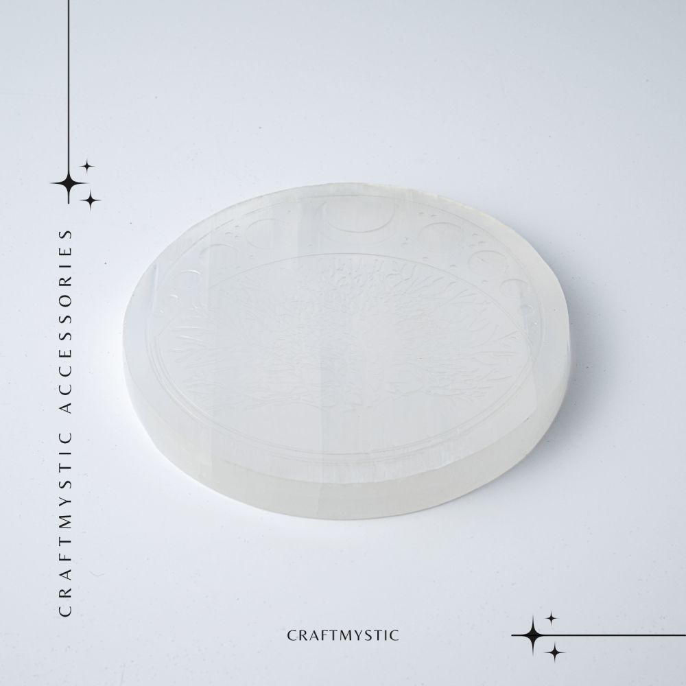 Disc Rotund din Selenit Natural 12cm – Placa Floarea Vietii pentru Purificare si Armonie Energetica [7]