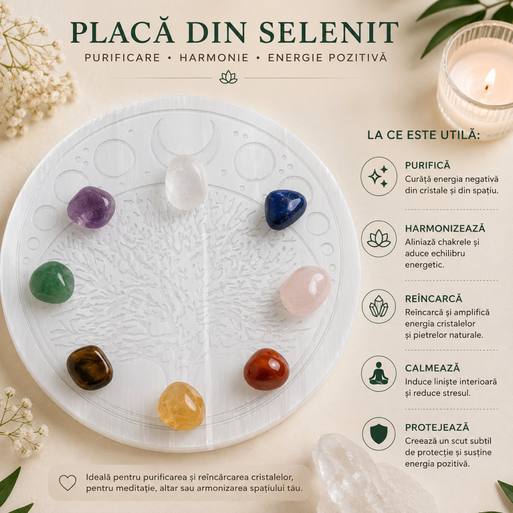 Placa din Selenit Natural cu Arborele Vietii si Fazele Lunii – Armonie si Conectare Spirituala [3]