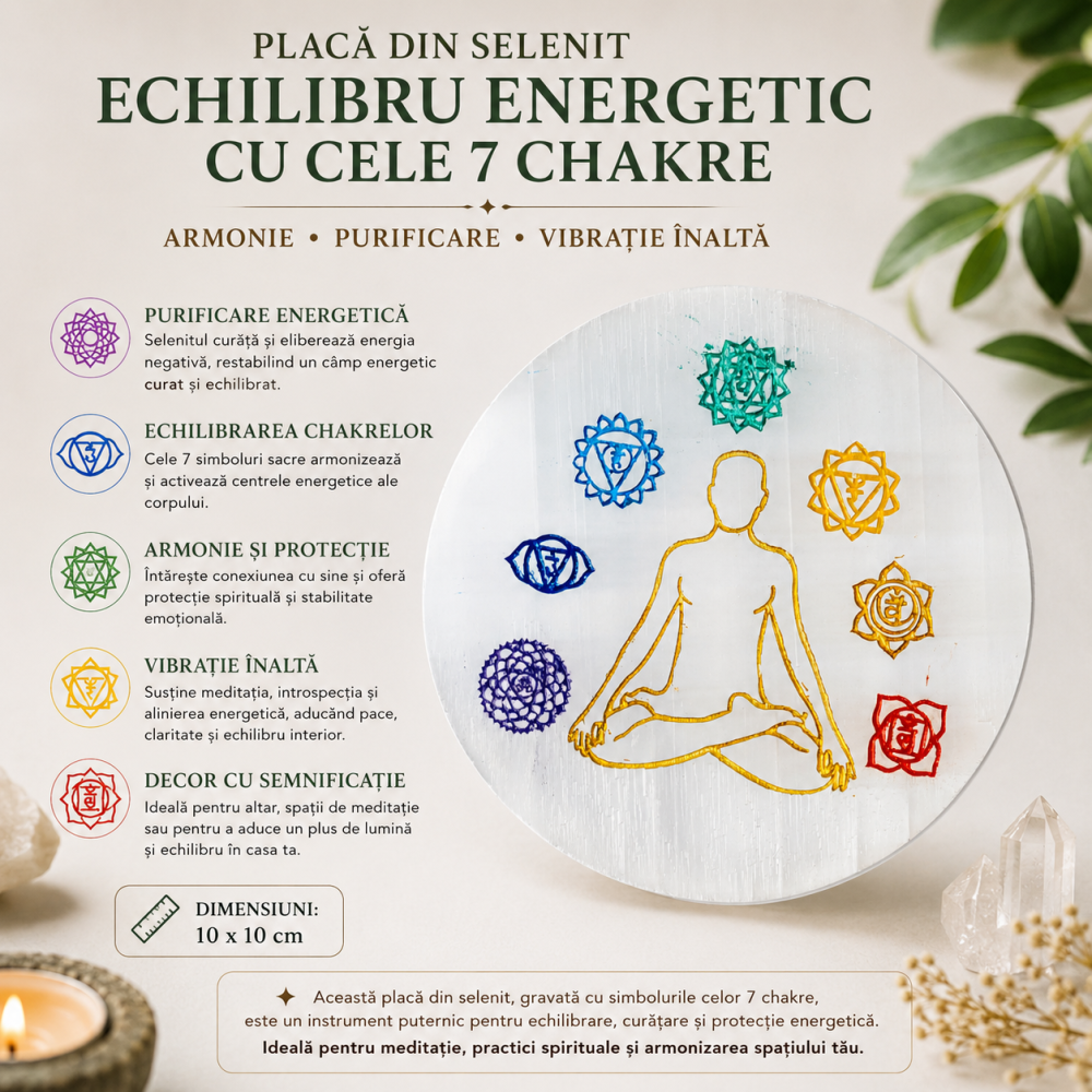 Placa din Selenit cu Cele 7 Chakre 10x10 cm – Purificare si Echilibru Energetic [3]