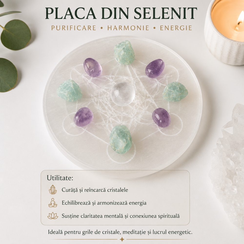 Placa din Selenit Natural cu Cubul lui Metatron – Purificare si Armonie Energetica [4]